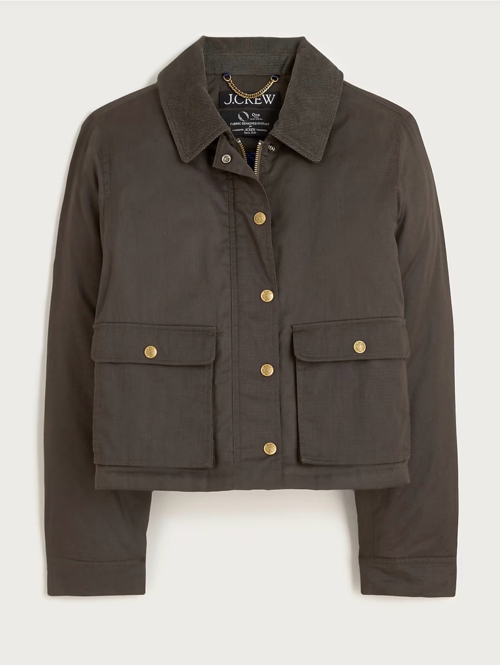 NWT J. Crew Mossy Brown Women's Cropped Barn Field Jacket, sz Large
